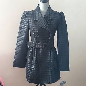 Candie's Brand Black Button Down Coat With Belt, Size: L